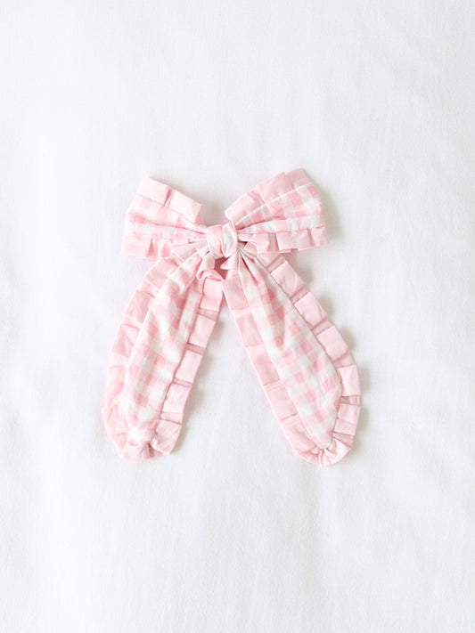 Small Long Tail Bow - Pink Check