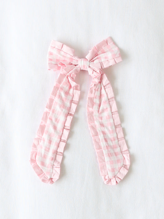 Large Long Tail Bow - Pink Check