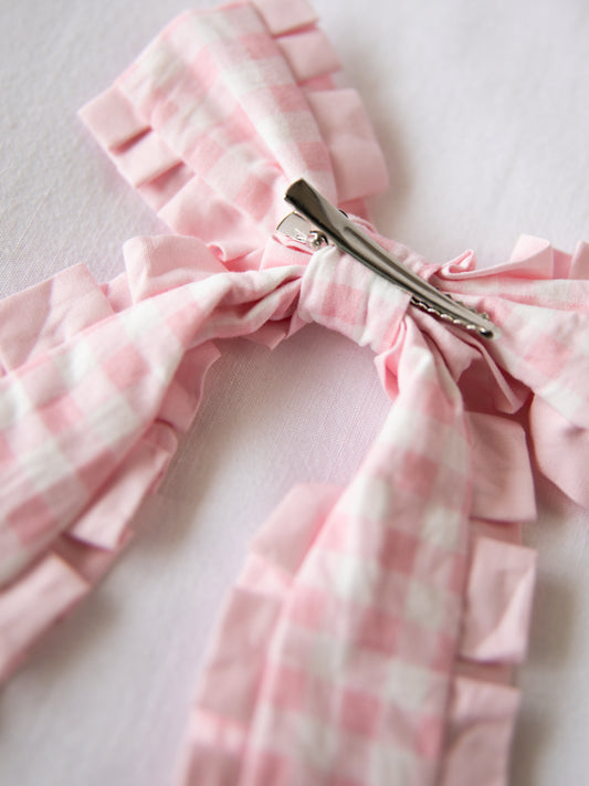 Large Long Tail Bow - Pink Check