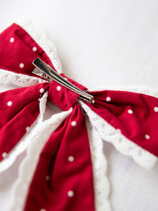 Large Long Tail Bow - Red Dotty