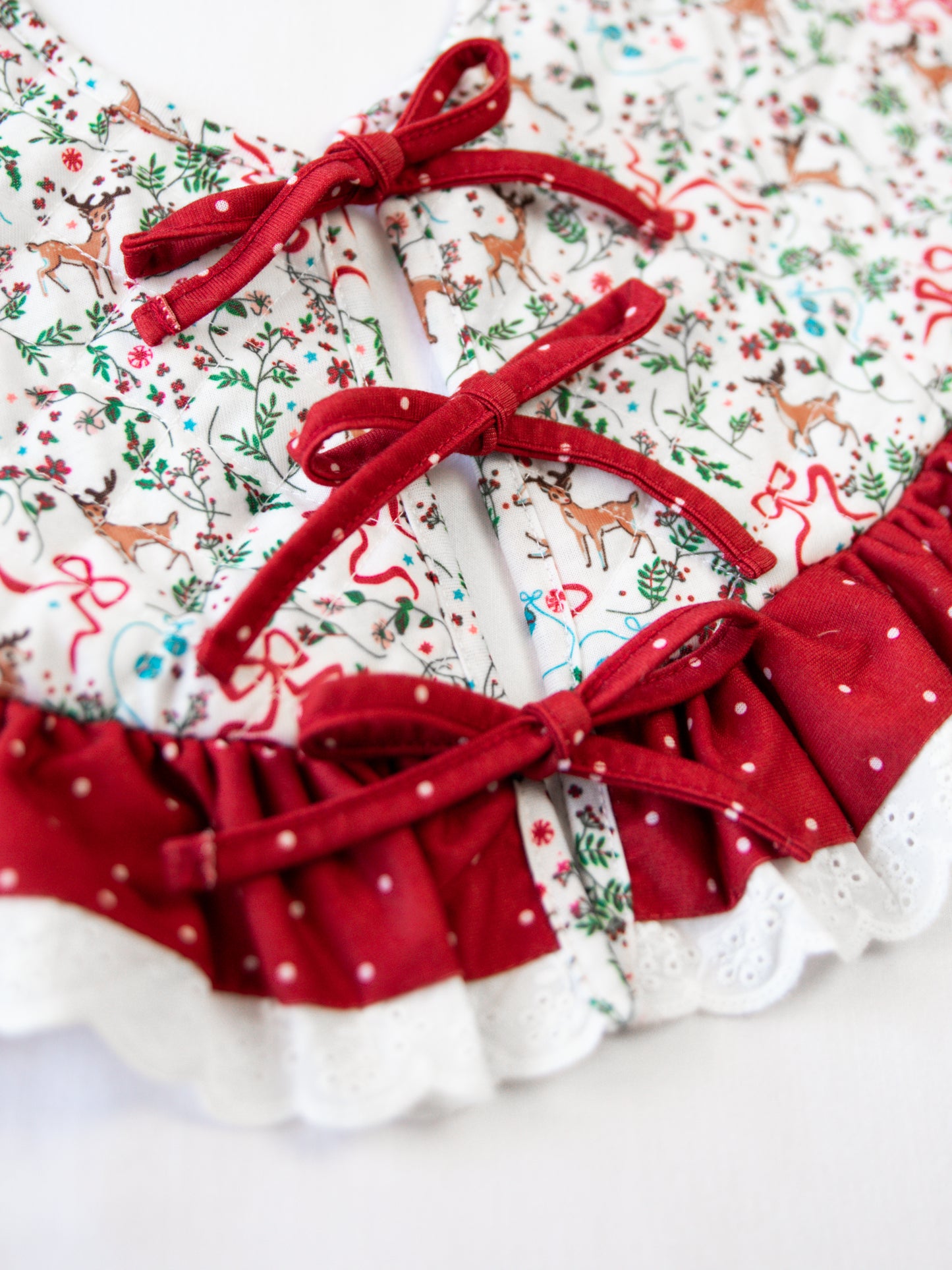 Quilted Ruffled Tree Skirt - Holly Jolly Reindeer