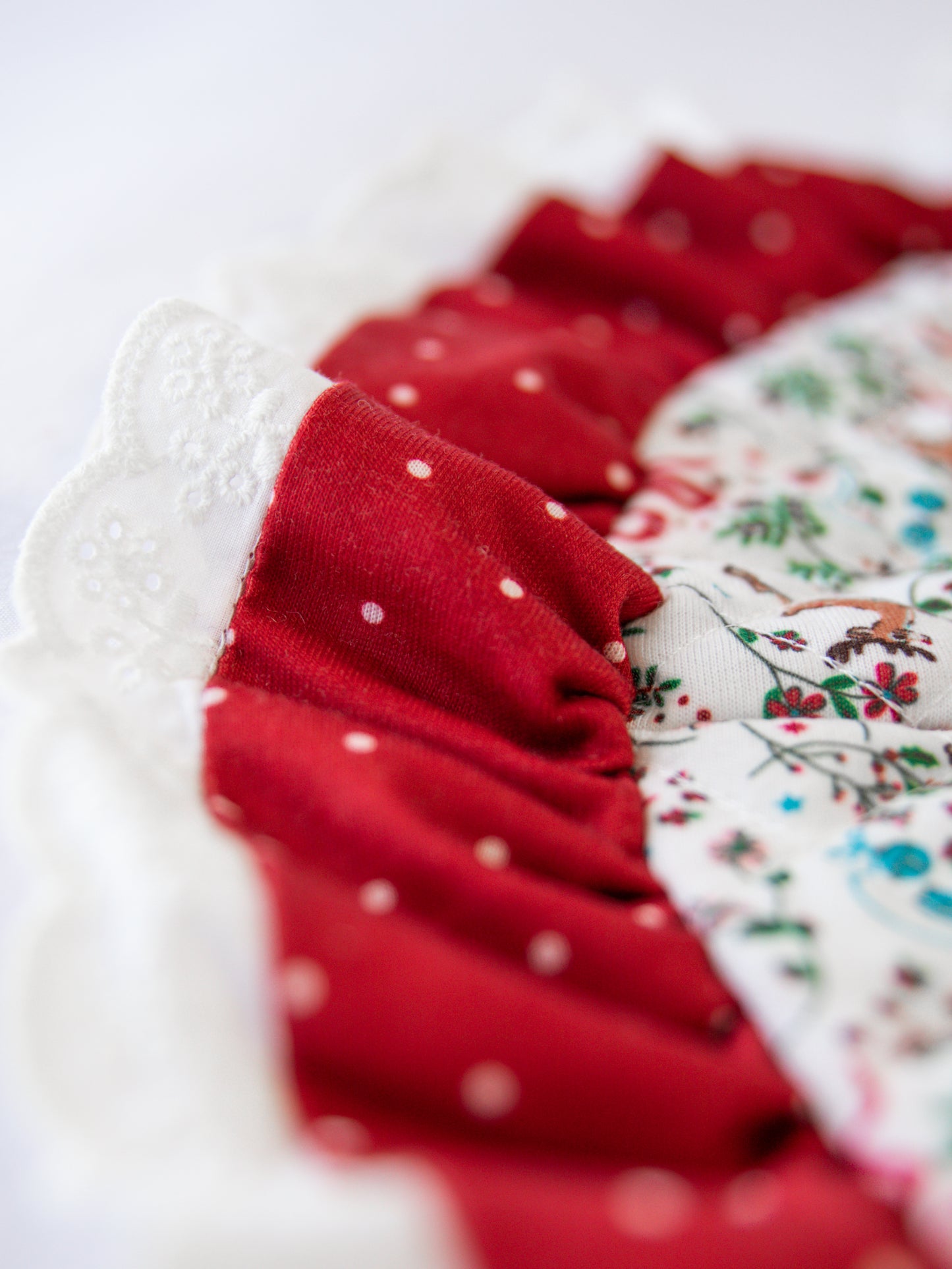 Quilted Ruffled Tree Skirt - Holly Jolly Reindeer