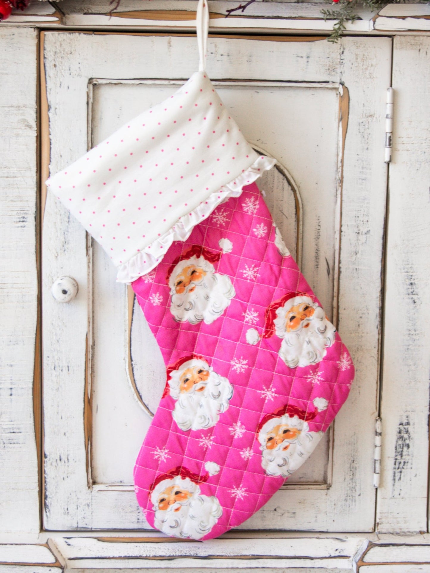 Ruffled Stocking - Jolly St Nick in Pink