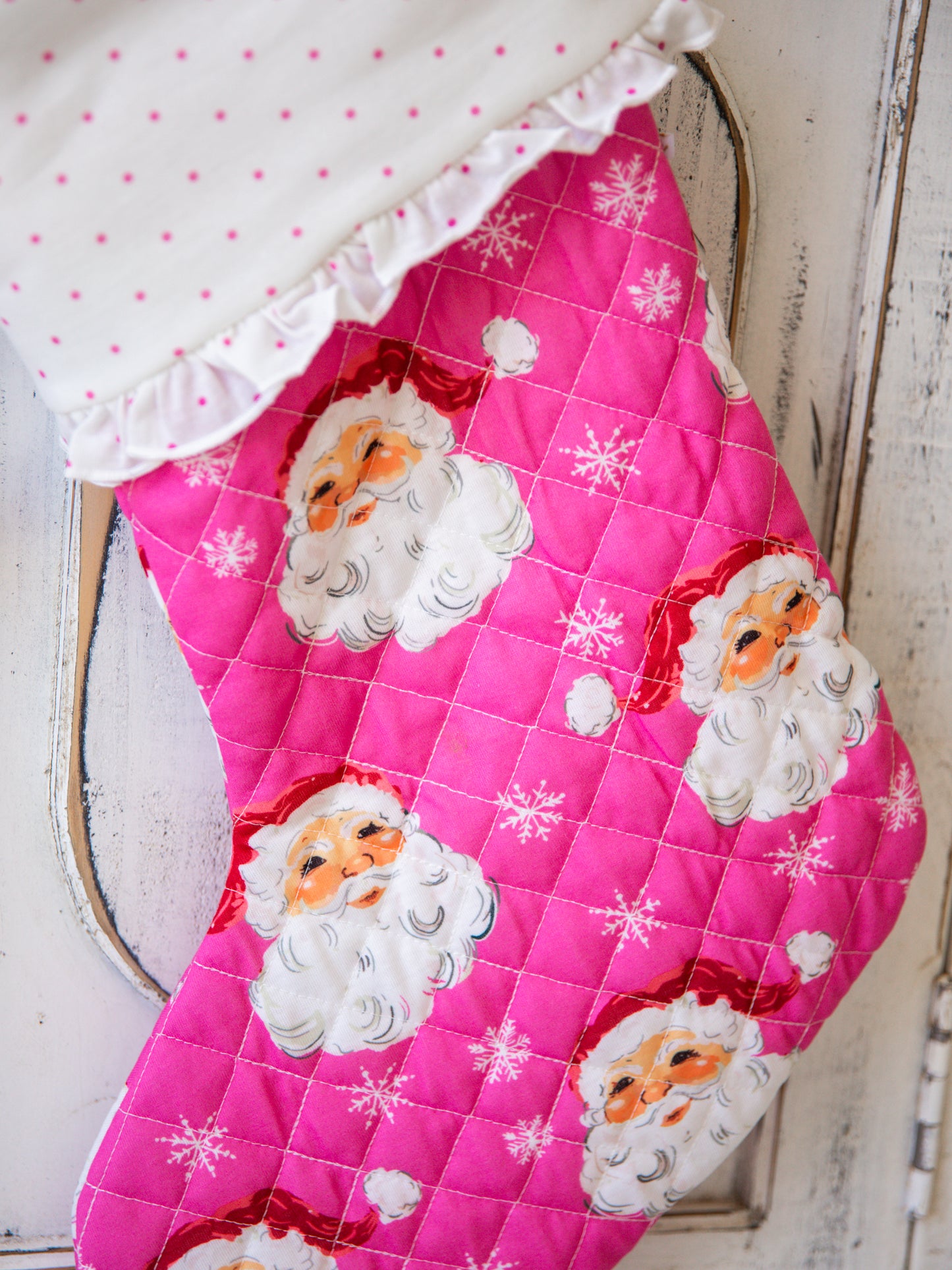 Ruffled Stocking - Jolly St Nick in Pink