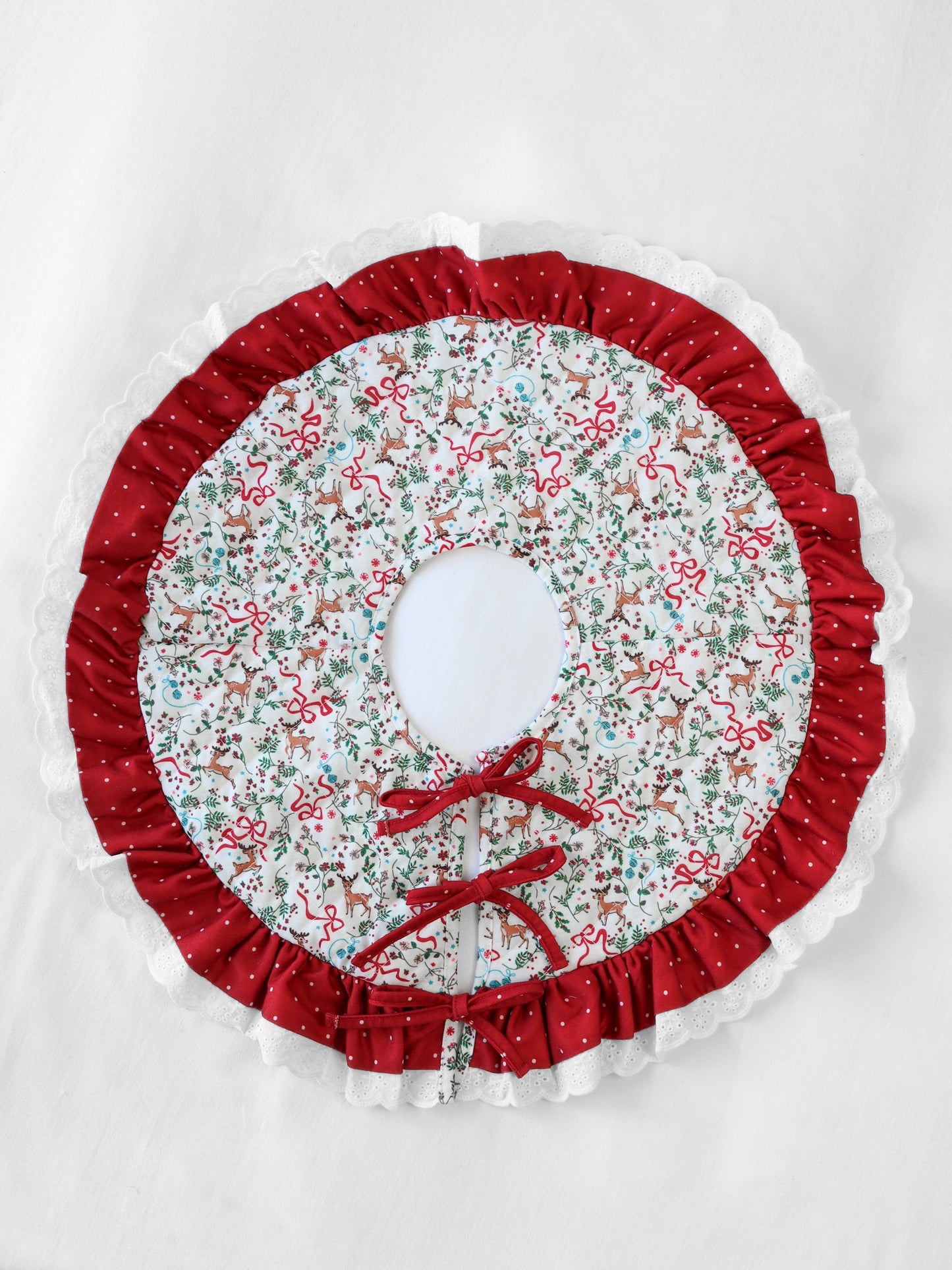 Quilted Ruffled Tree Skirt - Holly Jolly Reindeer