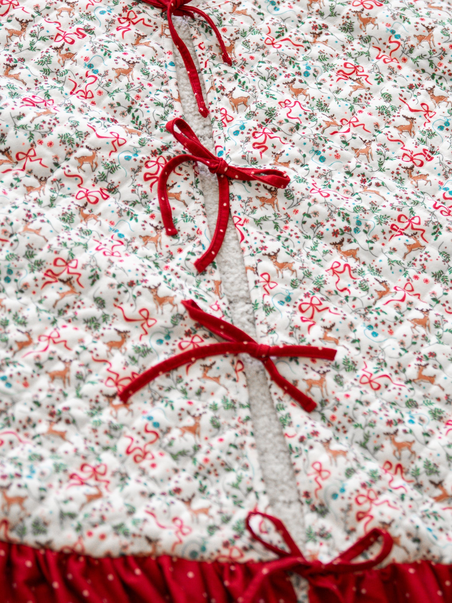 Quilted Ruffled Tree Skirt - Holly Jolly Reindeer