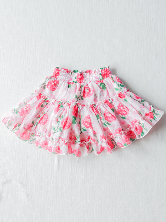 Flowy Tiered Skirt - Raspberry Roses