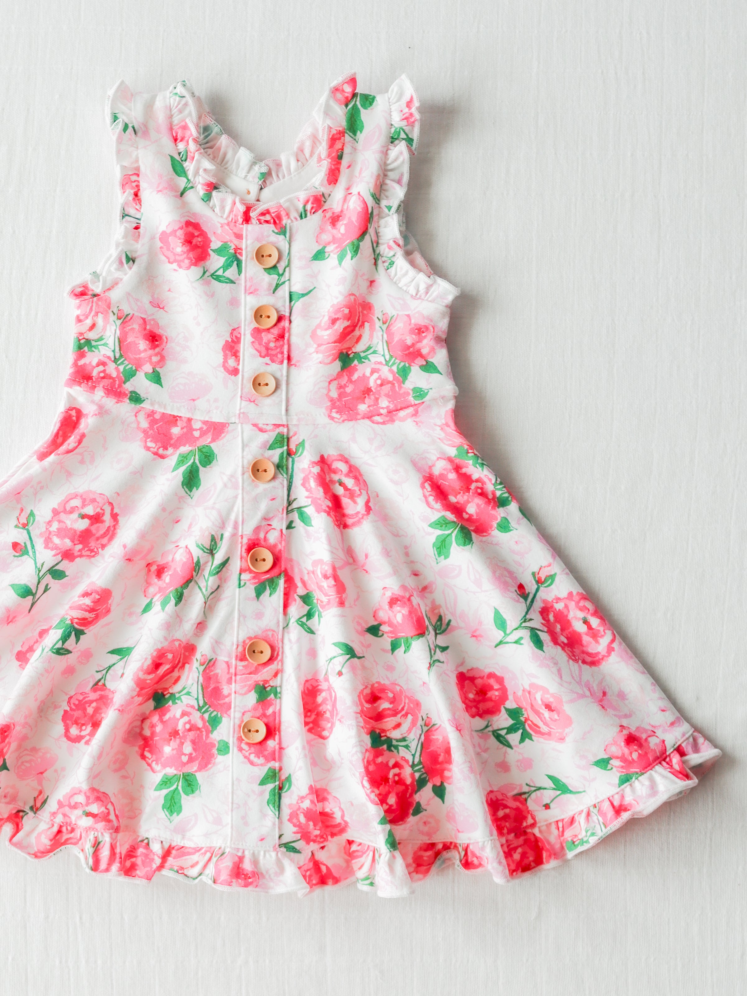 Ruffled Trim Dress - Raspberry Roses - SweetHoney Clothing