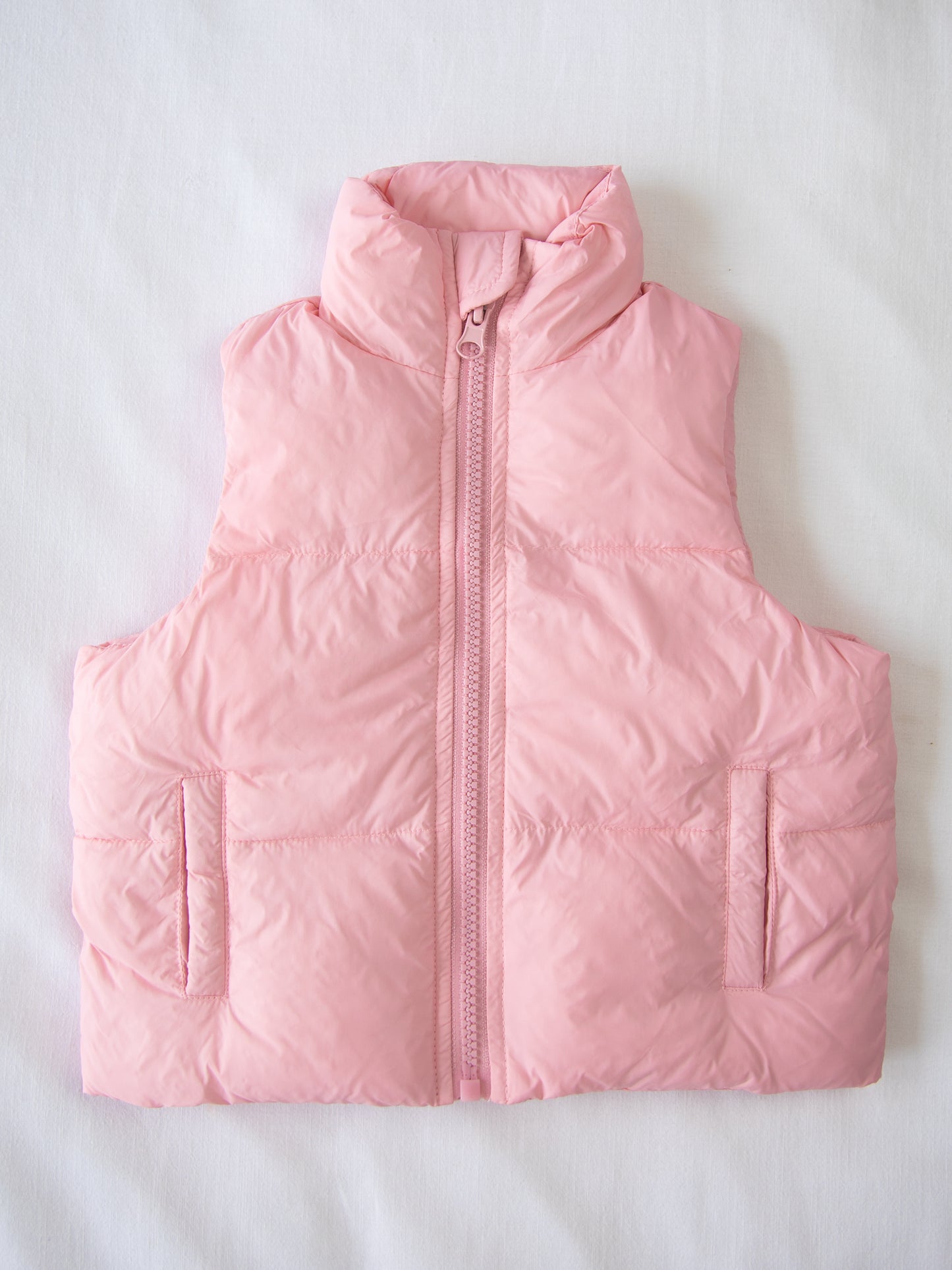 Cropped Puffer Vest - Light Pink