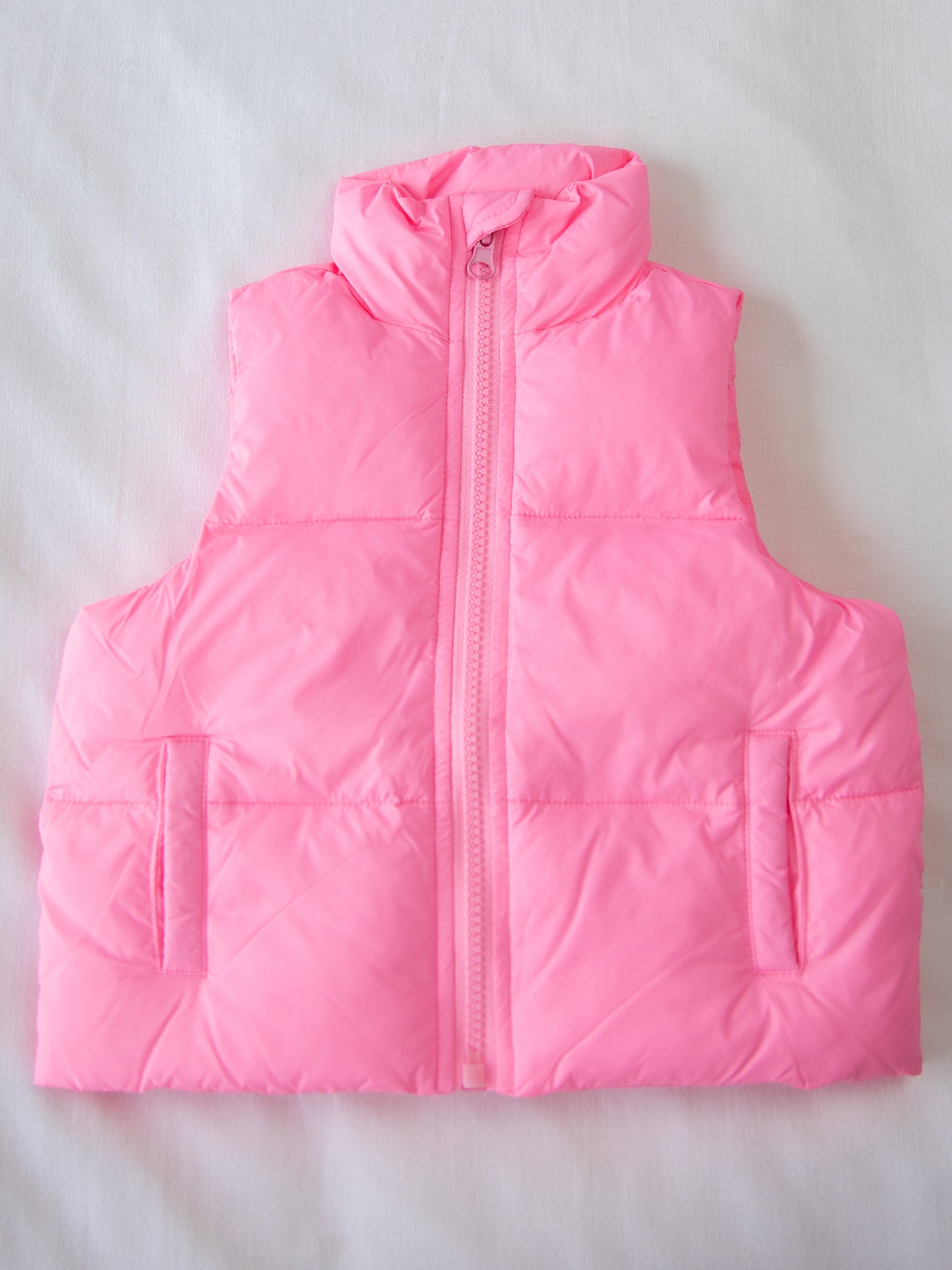 Cropped Puffer Vest - Pink