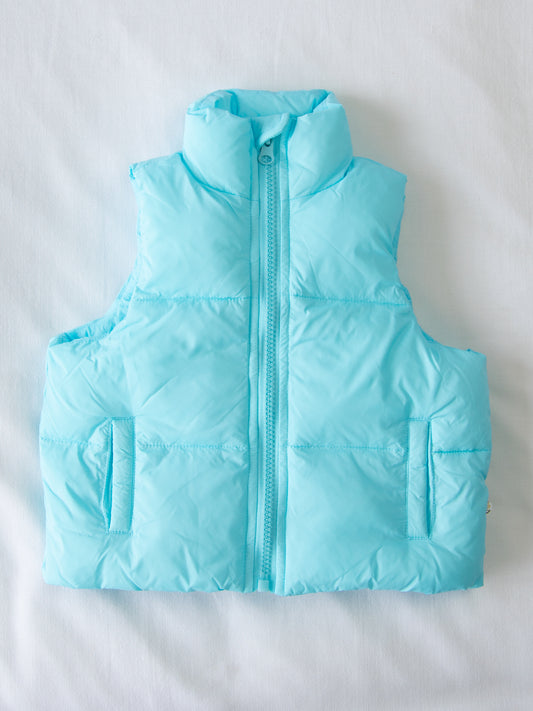 Cropped Puffer Vest - Light Blue