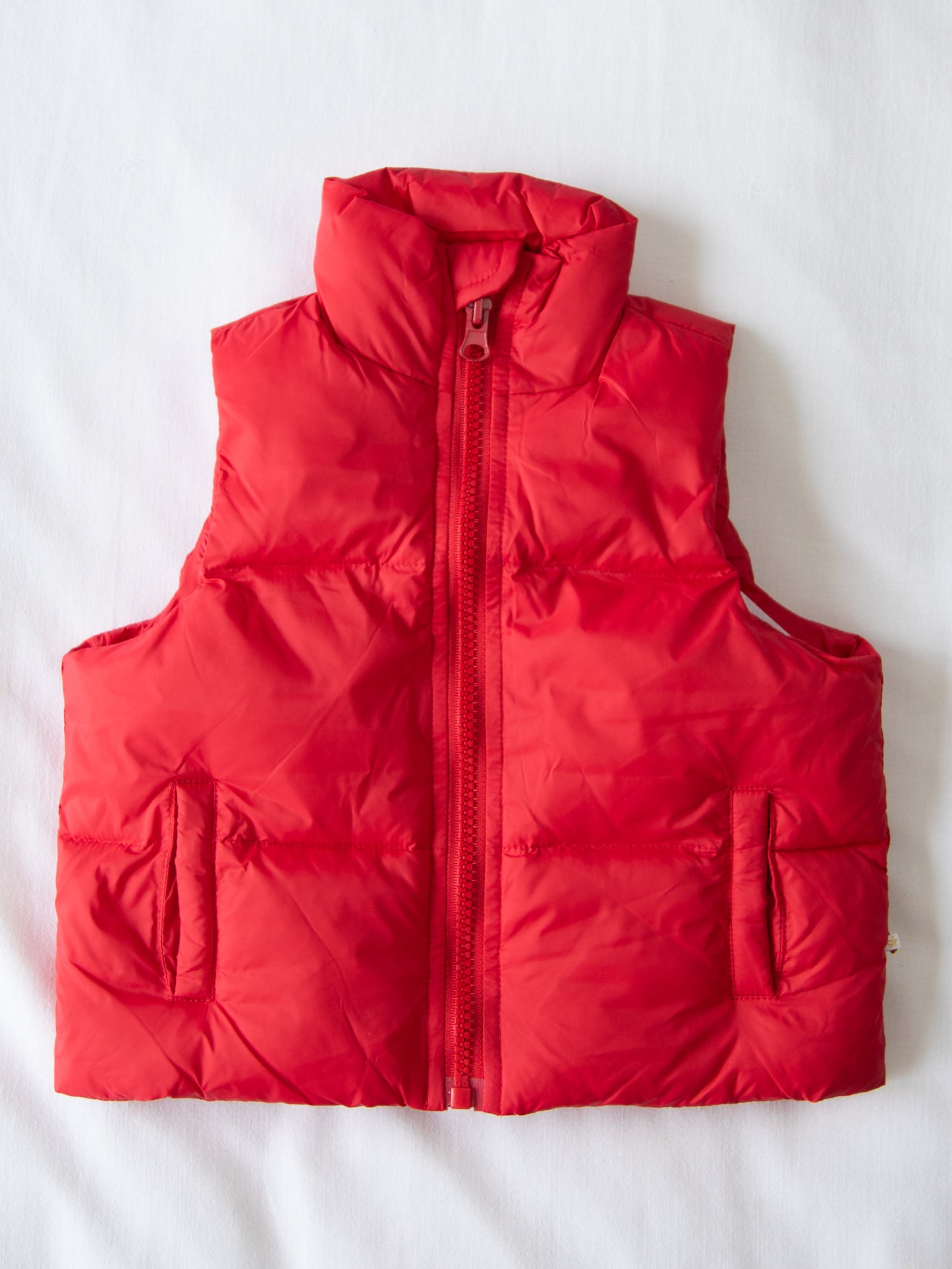 Cropped Puffer Vest - Deep Red