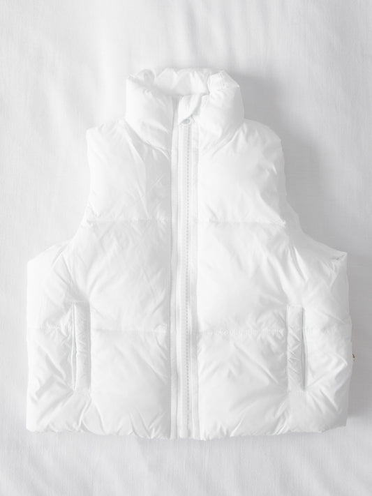 Cropped Puffer Vest - White