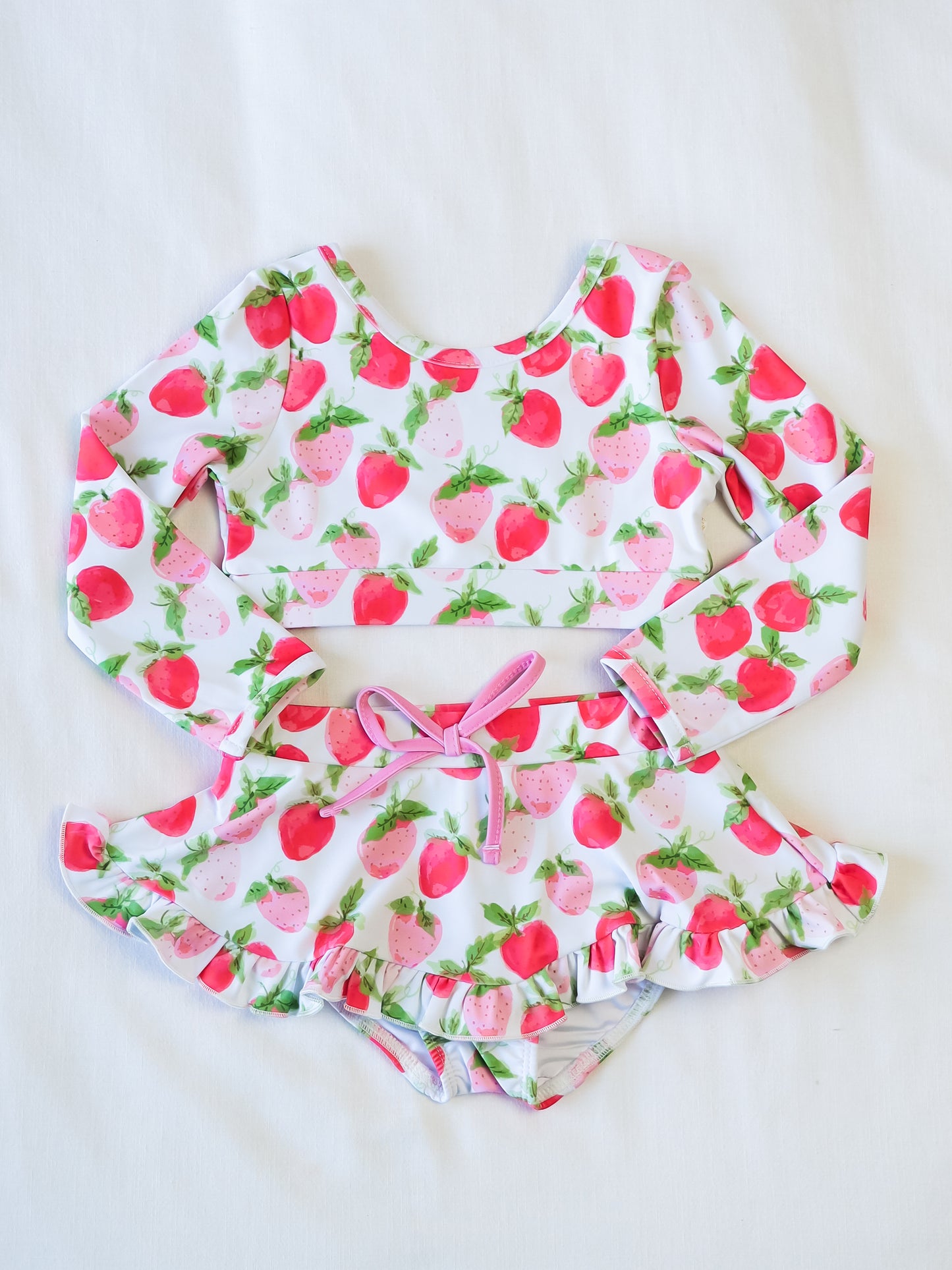 Skirted Crop Rash Guard - Watercolor Strawberries