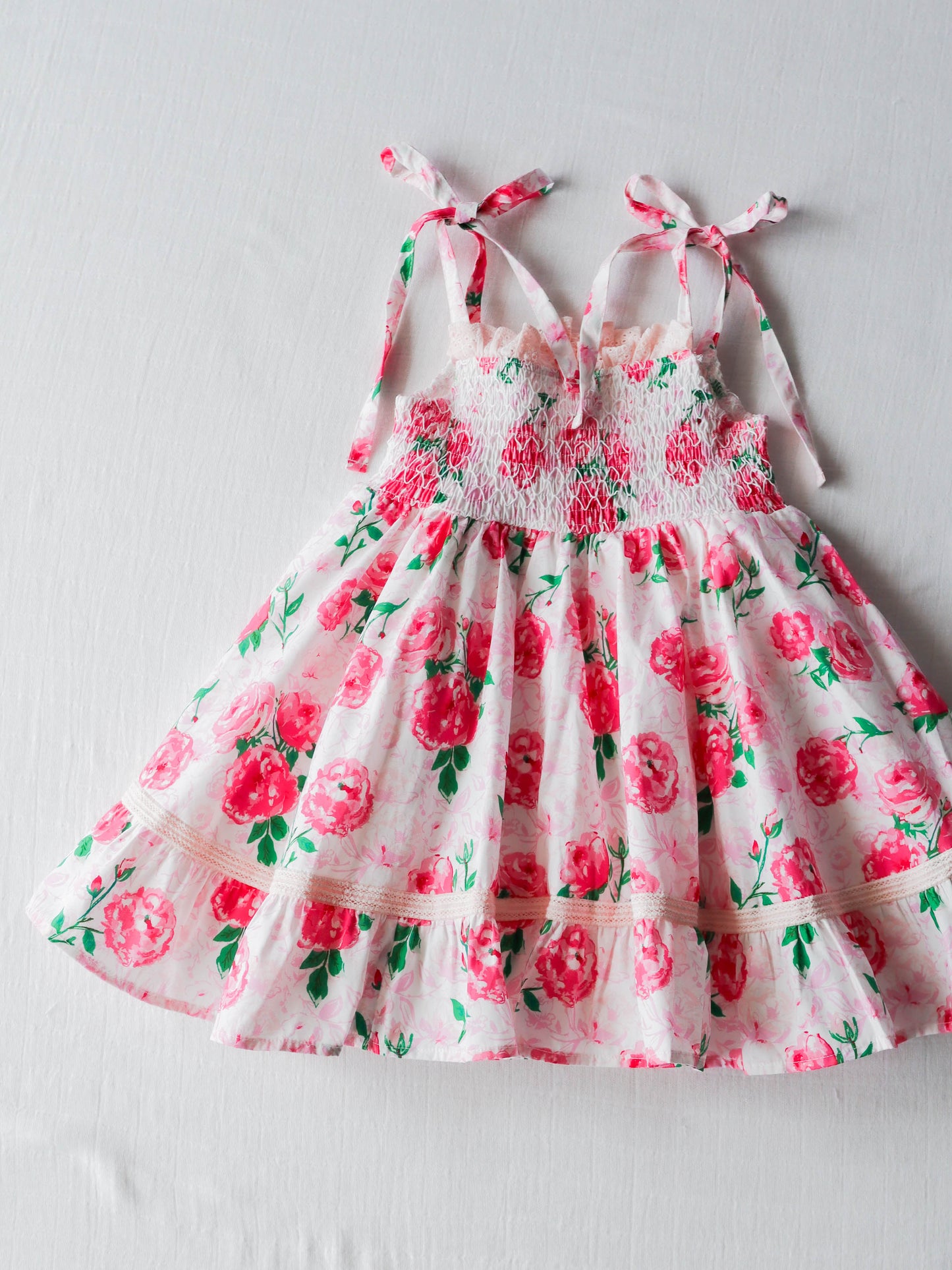 Audrey Smocked Dress - Raspberry Roses