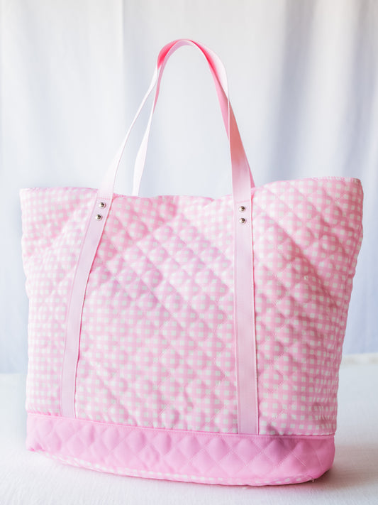 Quilted Tote - Flamingo Check
