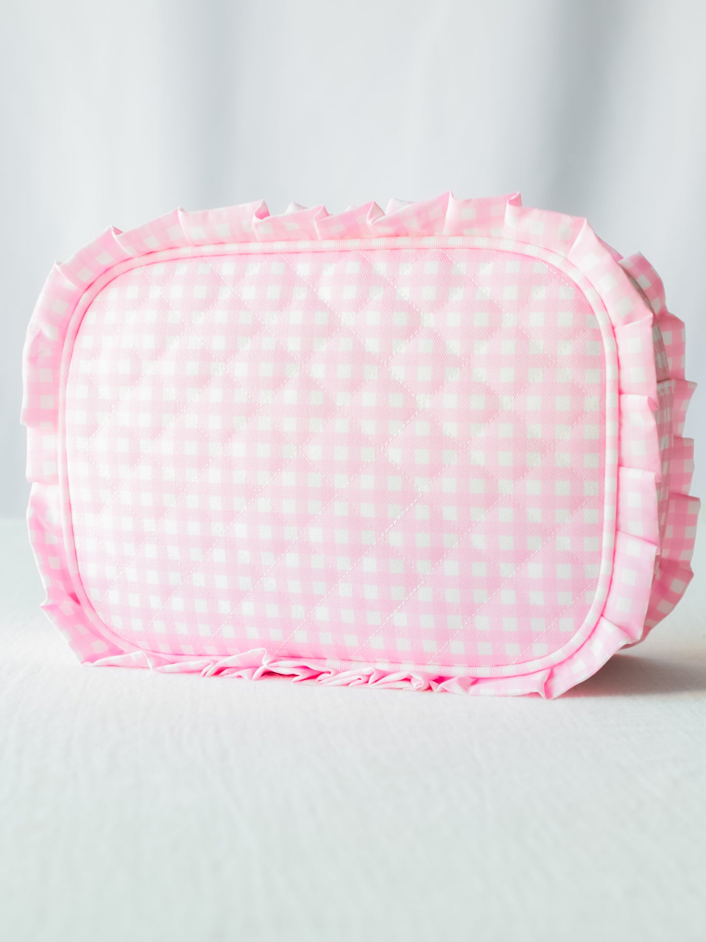 Ruffled Cosmetic Bag - Flamingo Check