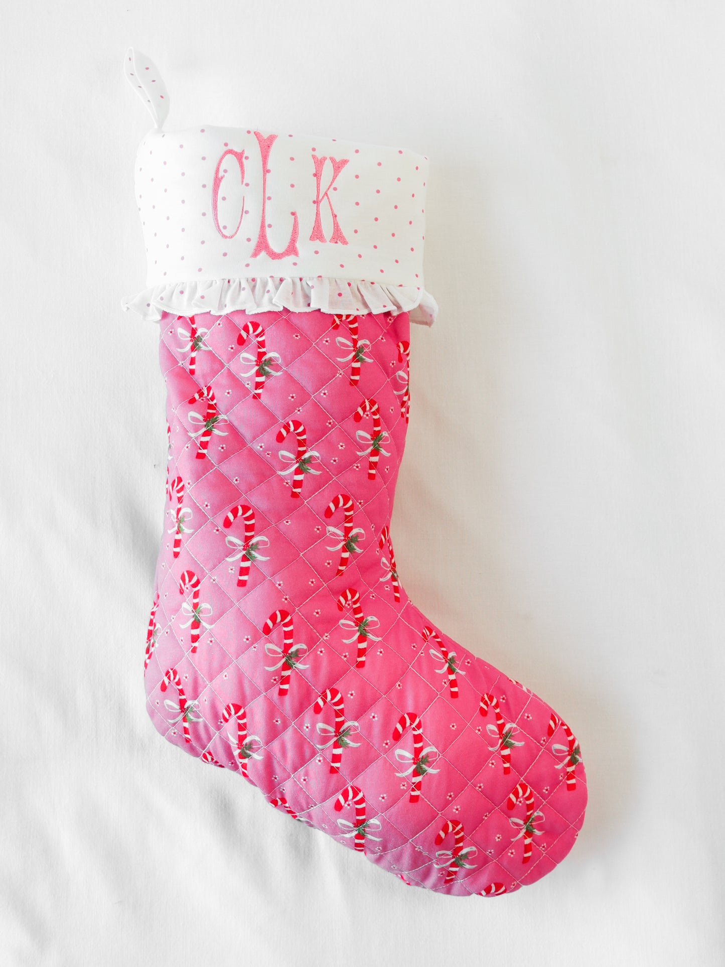 Ruffled Stocking - Candy Cane Bubblegum