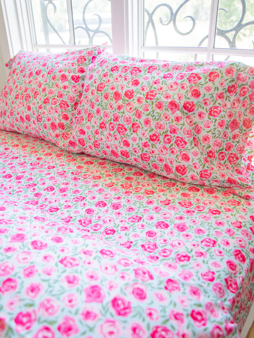 Sheet Set - Covered in Roses on Aqua