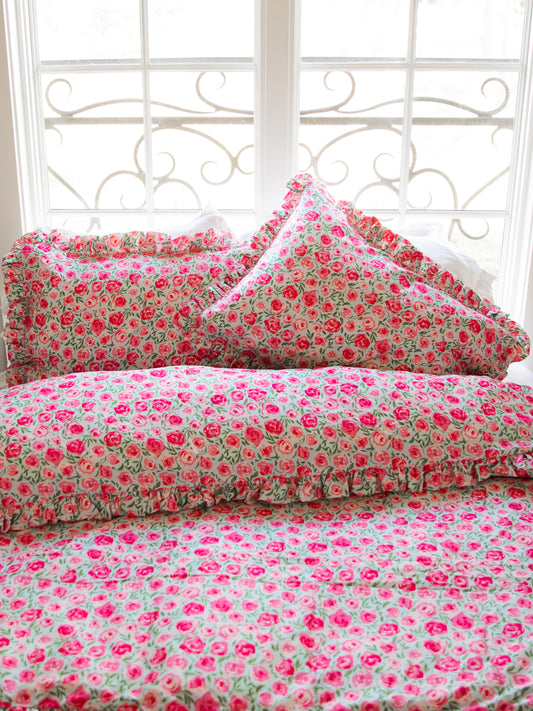 Duvet Cover + Sham(s) - Covered in Roses on Aqua