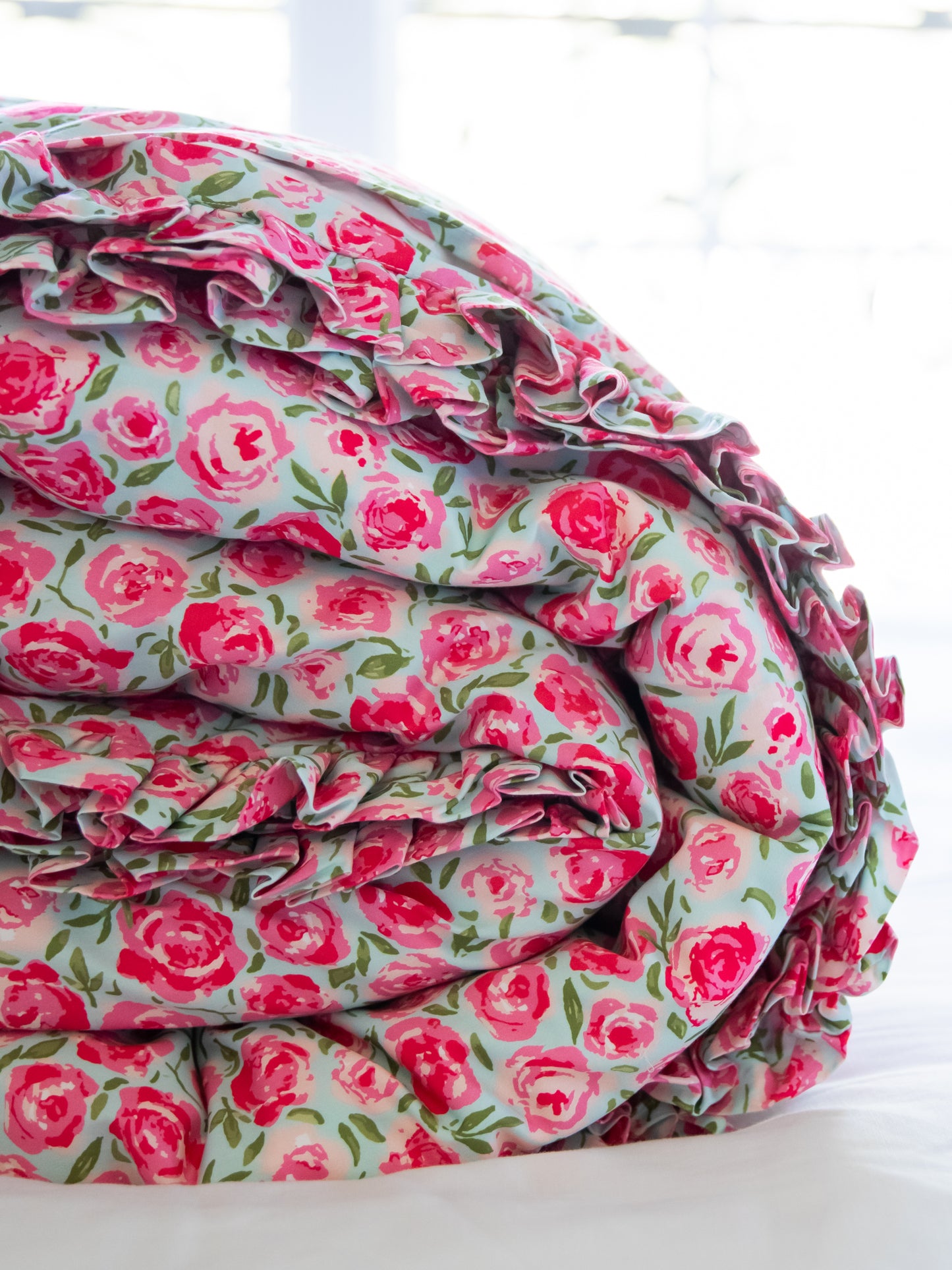 Duvet Cover + Sham(s) - Covered in Roses on Aqua