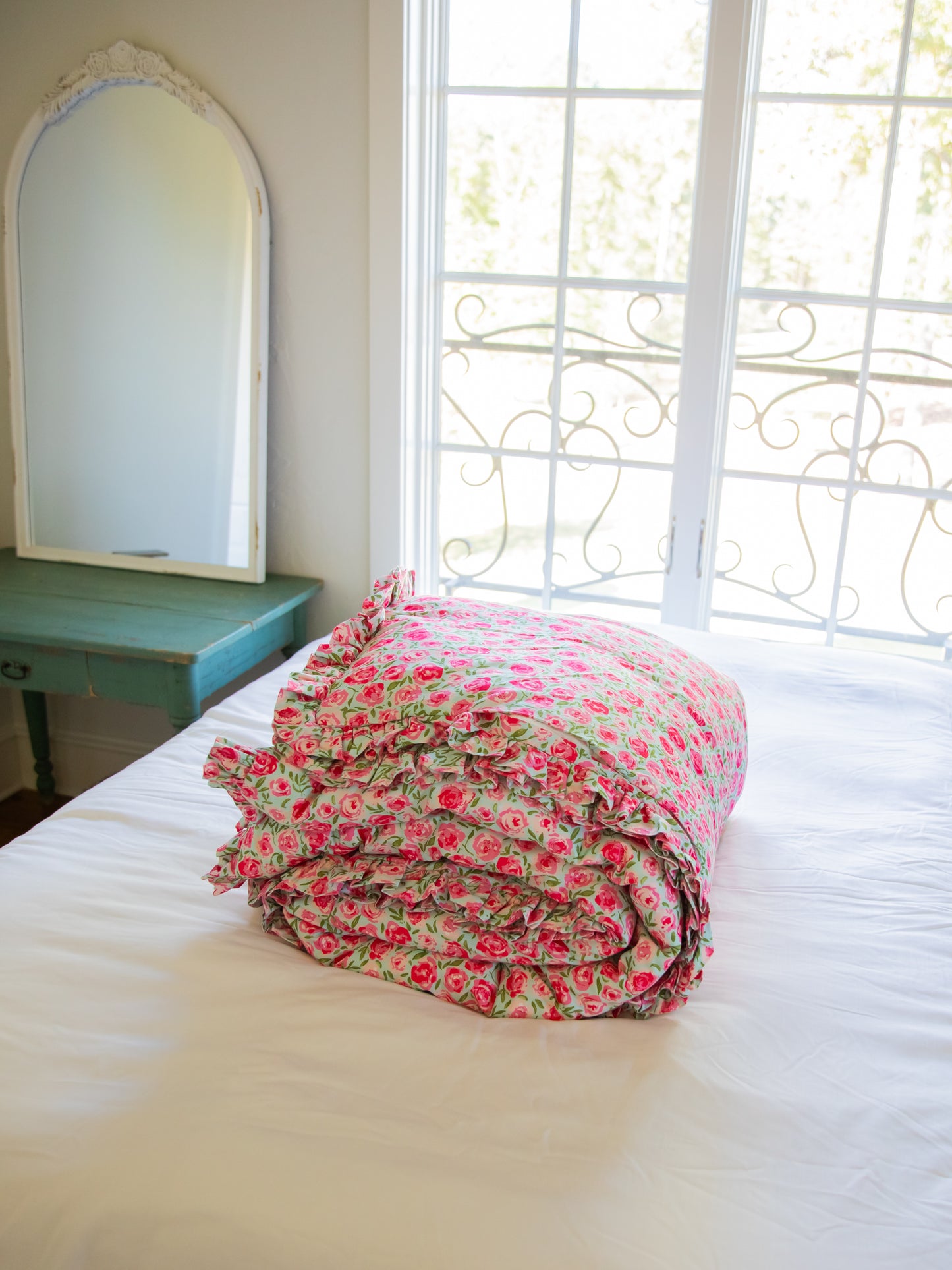 Duvet Cover + Sham(s) - Covered in Roses on Aqua