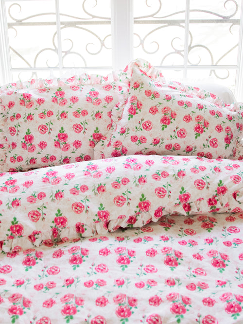 Duvet Cover + Sham(s) - Raspberry Roses