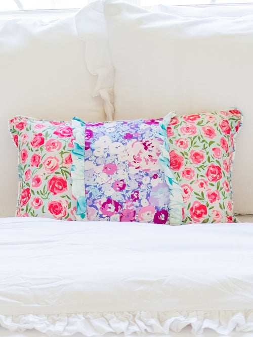 Boudoir Pillow Cover - Covered in Roses on Aqua