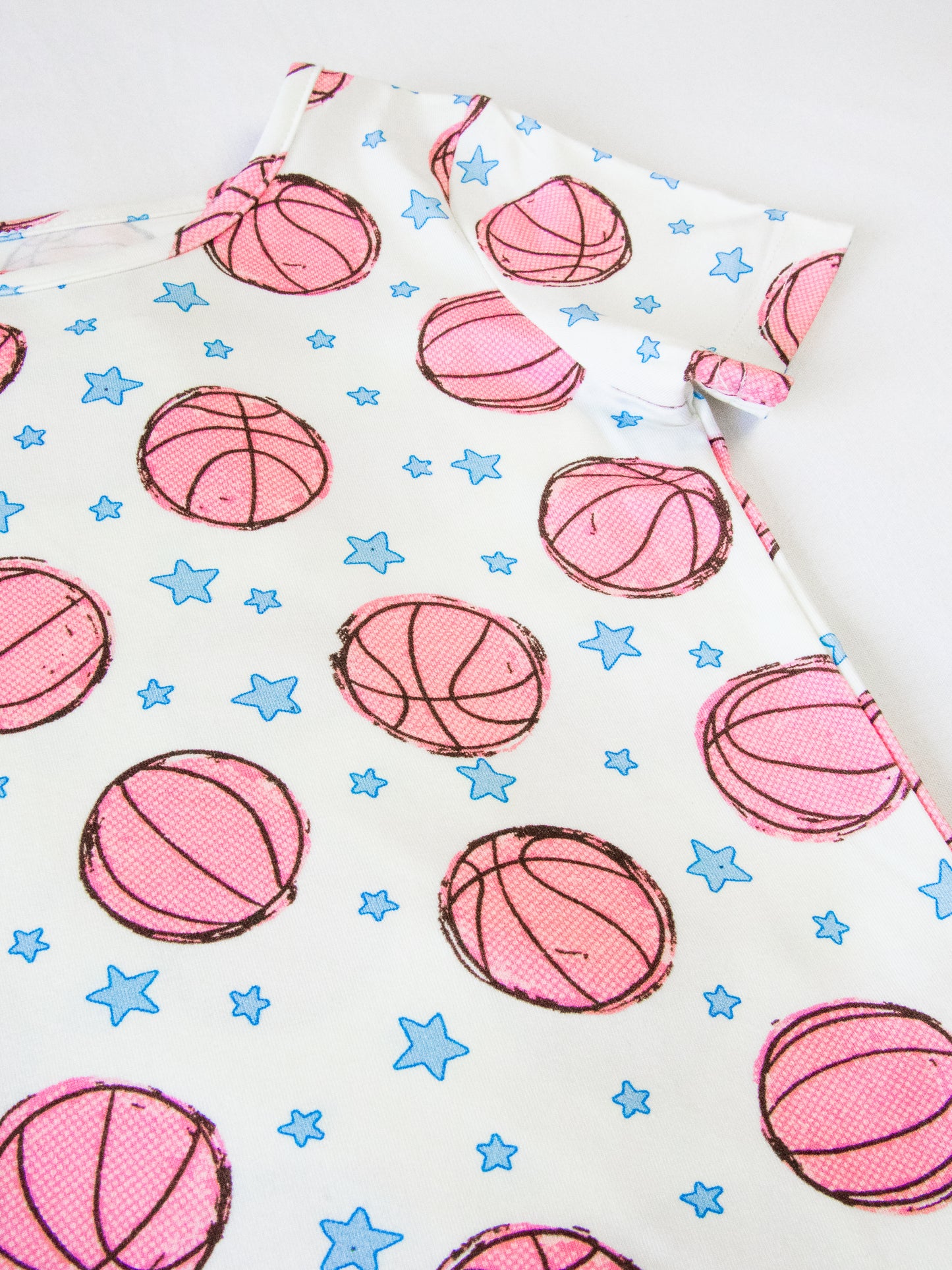 Cloud Fitted Short Set Pajamas - Pink Basketballs