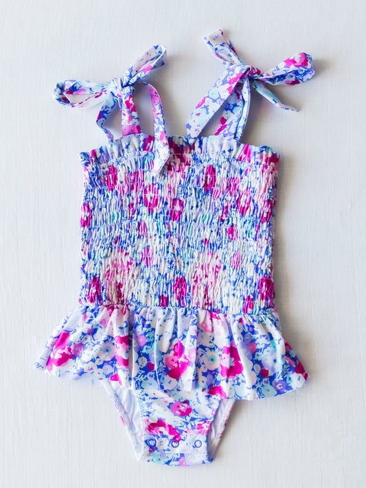 Smocked One Piece - Pastel Carnations