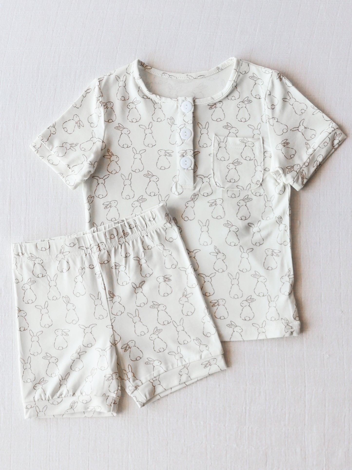 Cloud Short Set Pajamas - Ivory Bunnies