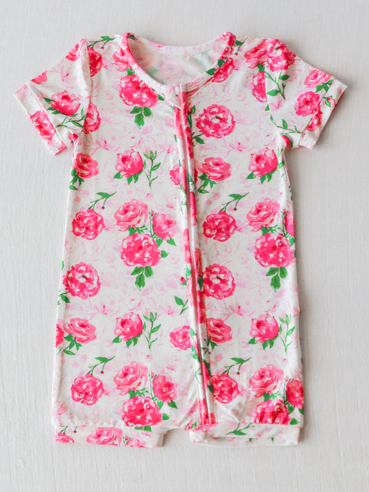 Cloud Shorty Layette - Raspberry Roses