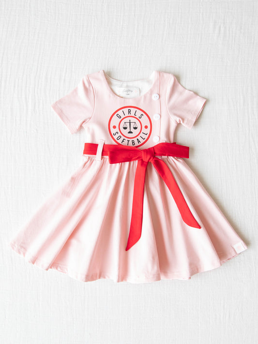 Softball Dress - Girls Softball. This pink short sleeve dress has the same Girls Softball logo on the front as our Girl’s Softball Bubble & Hat.