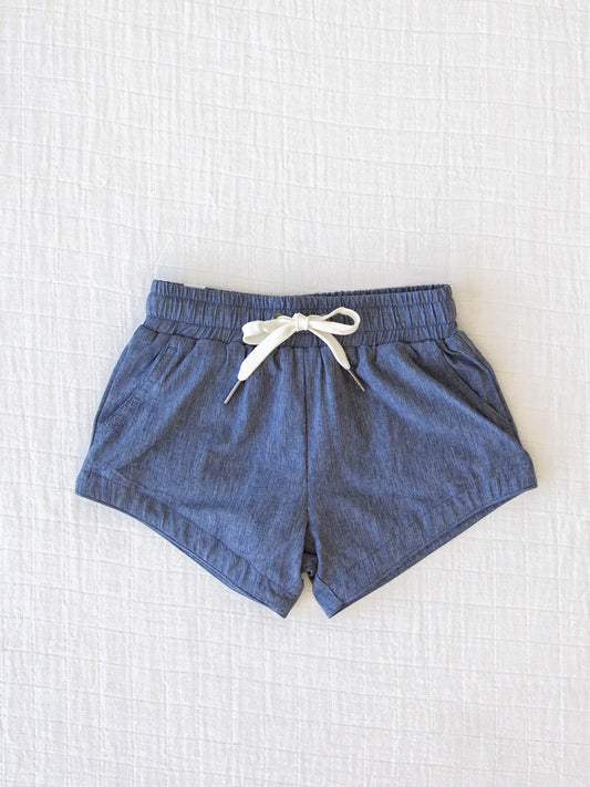 European cut style of our Boy's Everyday Lined Trunks – Faded Denim Solid
