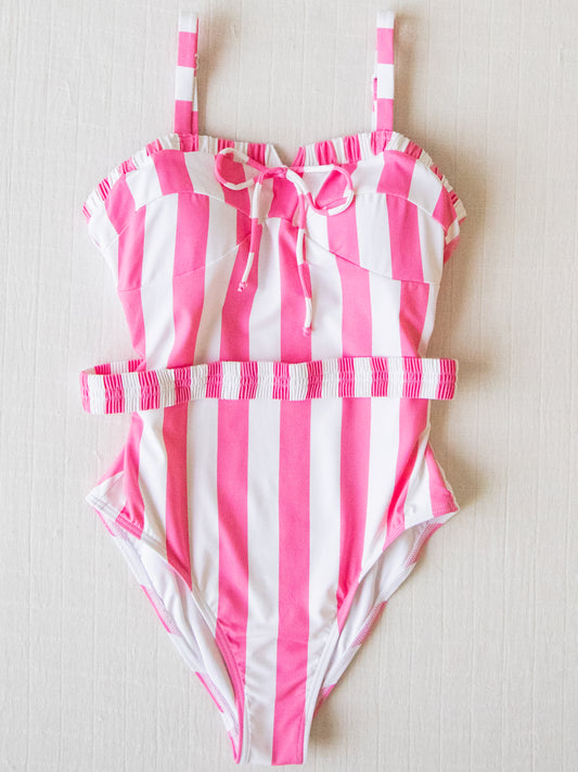 Women's Belted One Piece - Pink Sunset