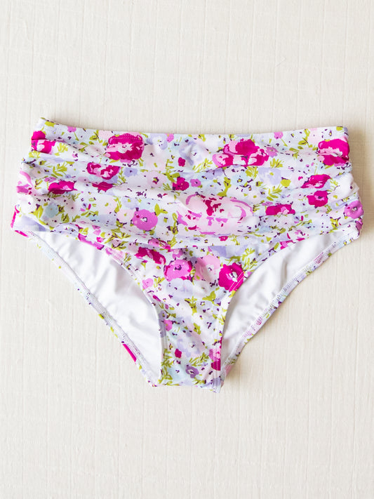 Women's Ruched Bikini Bottom - Violet Carnations