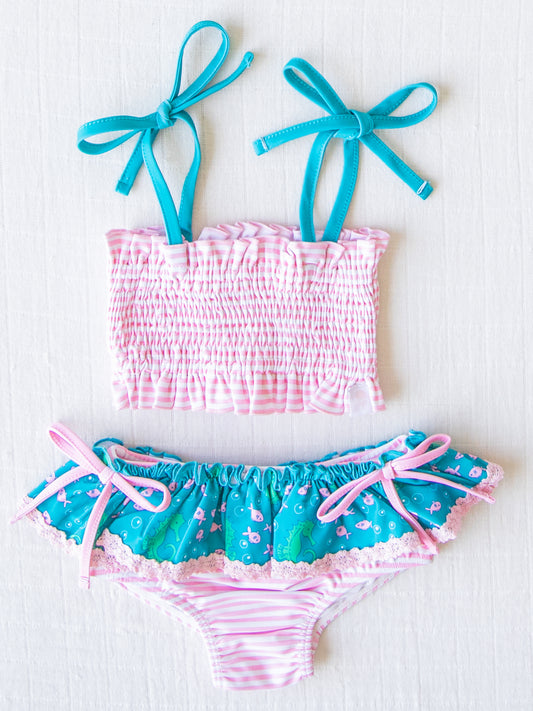 Milly Smocked Crop - Seahorse Lagoon