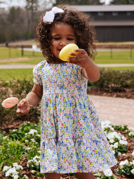 Puff Sleeve Dress - Water Lilies
