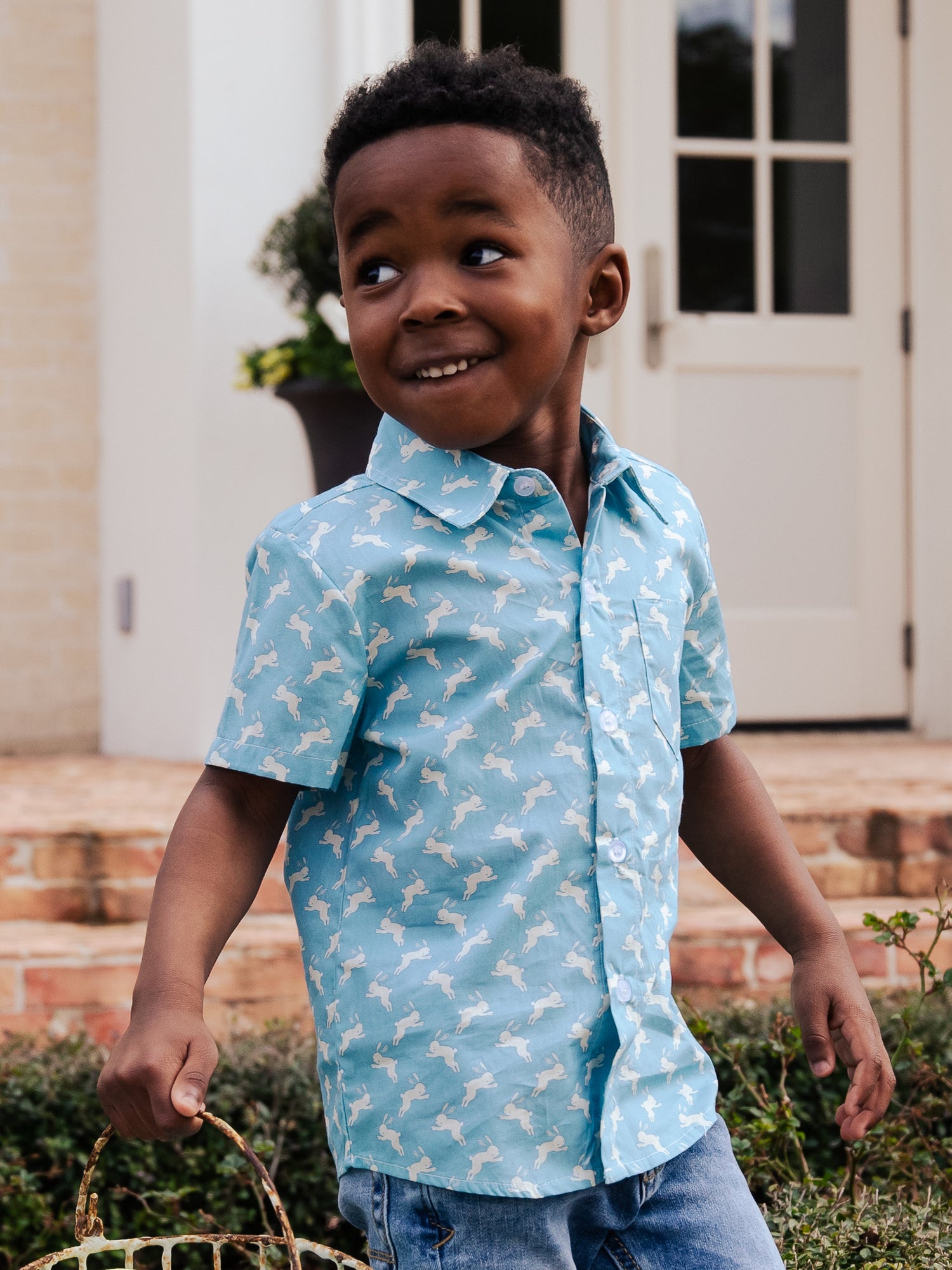 Blue Gingham Boys Button Up Shirt for Easter 4T