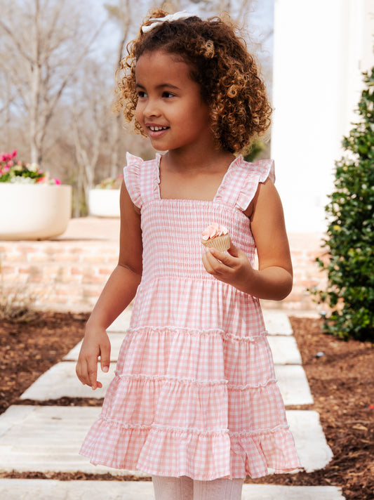 Smocked Tiered Dress - Sweet Pink Check