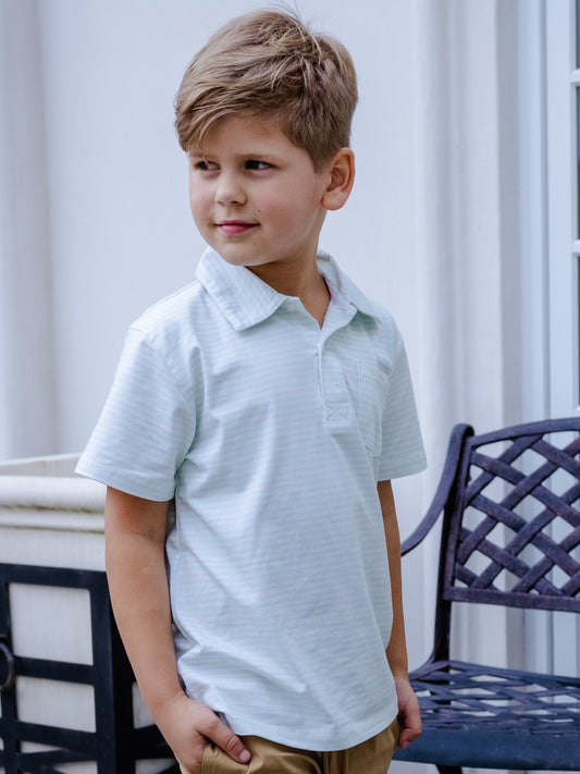 Boy's Polo Shirt - Mint Stripe