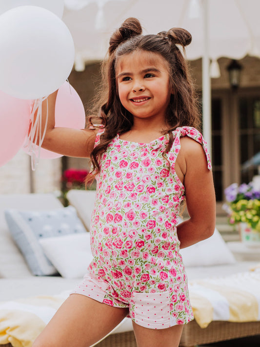 Tilly Romper - Covered in Roses on Aqua