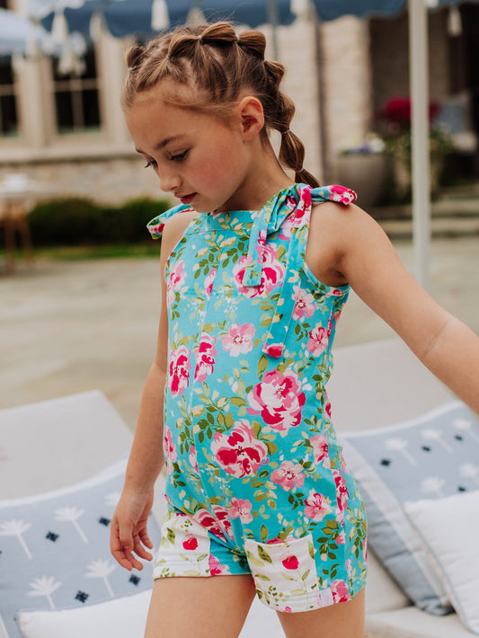 Tilly Romper - Swirly Floral Pinks