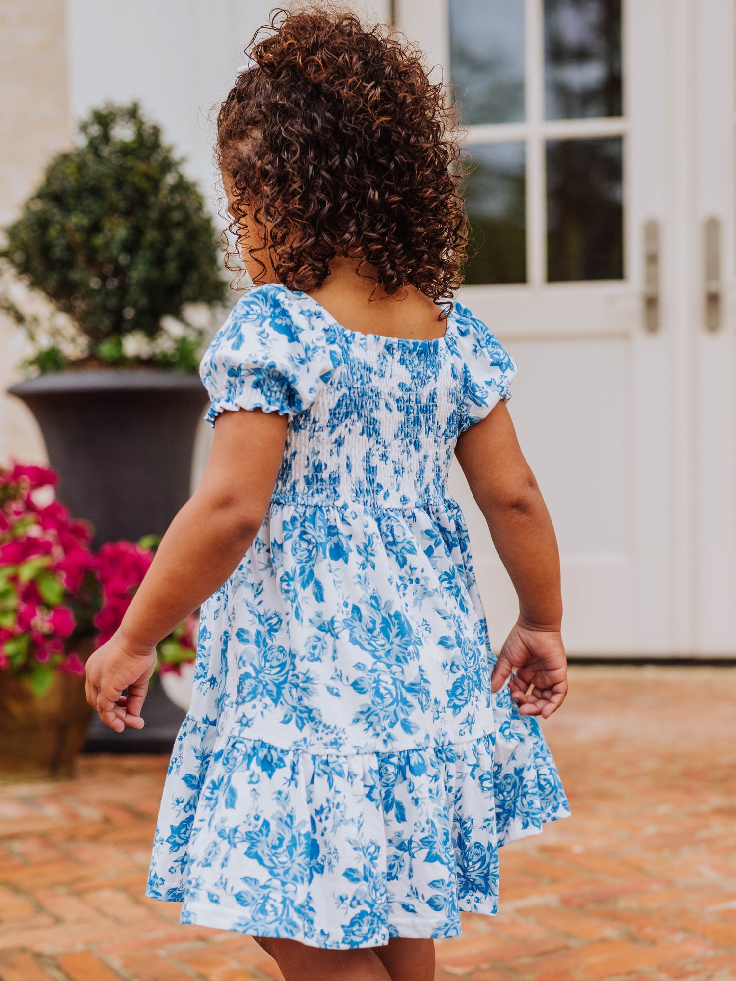 Puff Sleeve Dress - Vintage Blue Floral