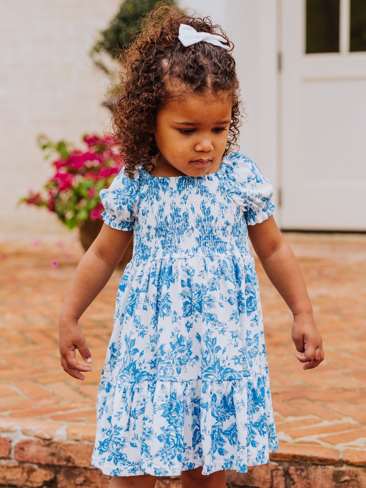 Puff Sleeve Dress - Vintage Blue Floral