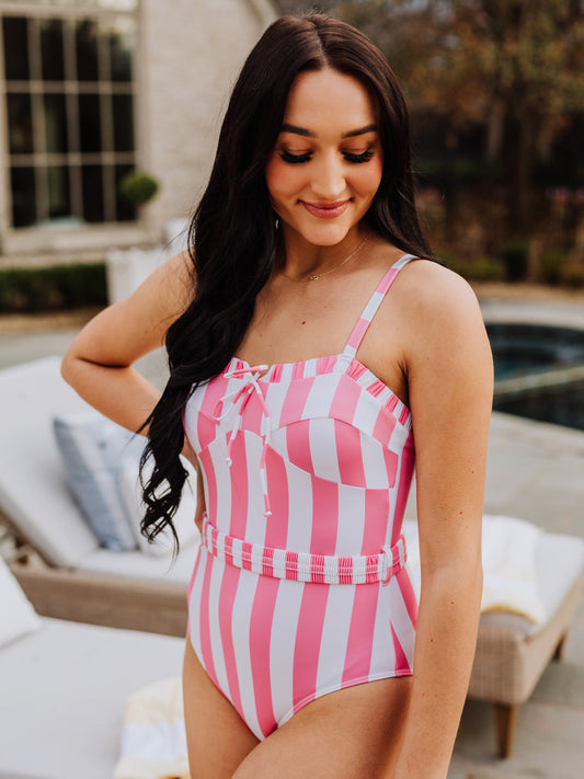 Women's Belted One Piece - Pink Sunset