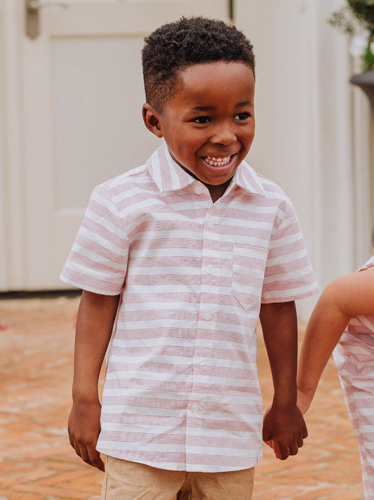 Boy's Button Up Shirt – Red Pinstripes