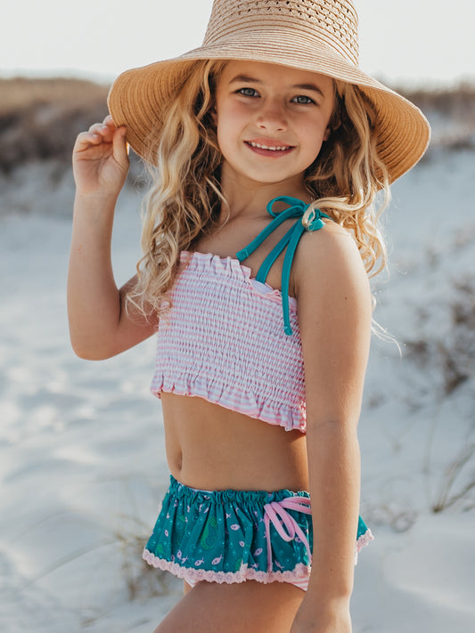 Milly Smocked Crop - Seahorse Lagoon