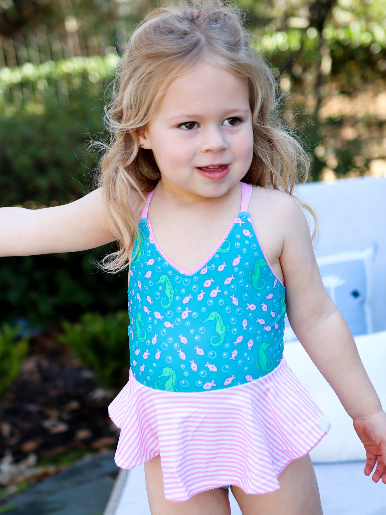 Toddler Two Piece Swimsuit | Girls Polka Dot Ruffle Skirted Swimsuit Blue / 4T/5Y