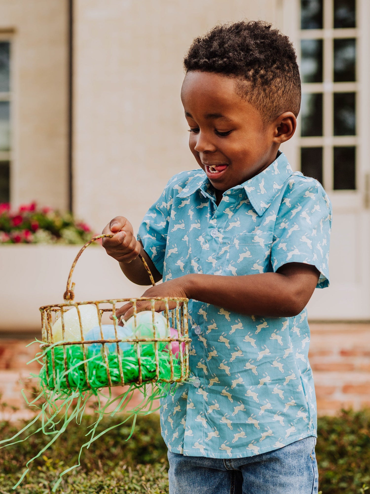 Blue Gingham Boys Button Up Shirt for Easter 4T